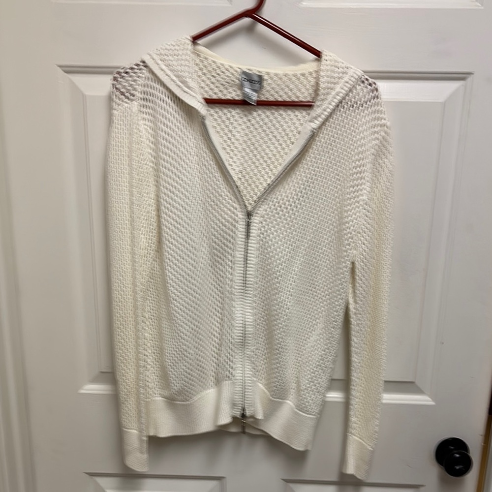 Chico's White Cardigan Sweater V-Neck Long Sleeve